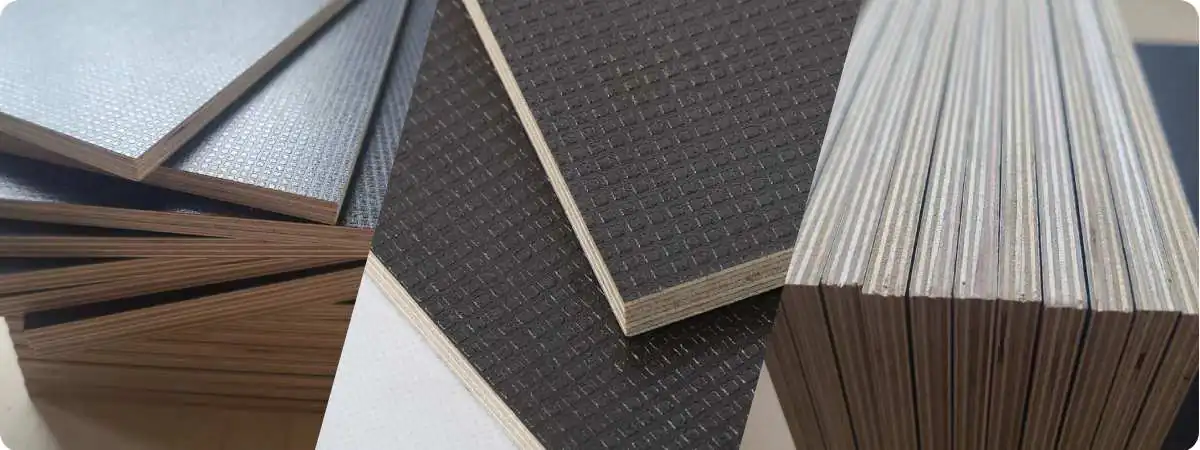 Close-up of anti-slip film faced plywood showing textured surface for enhanced grip and safety.