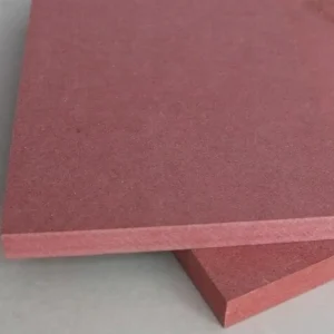 Fire retardant FR MDF boards with red core for interior and commercial applications.