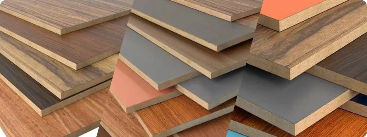 Smooth melamine faced MDF board with decorative surface and uniform texture.