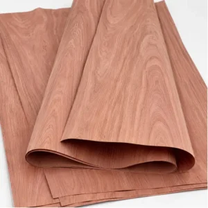 Close-up of natural Gurjan wood veneer texture for plywood and furniture facing