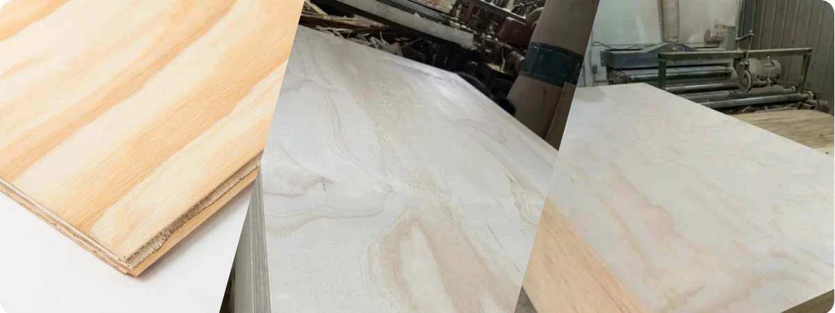 Close-up of pine plywood showing natural wood grain and smooth surface finish.