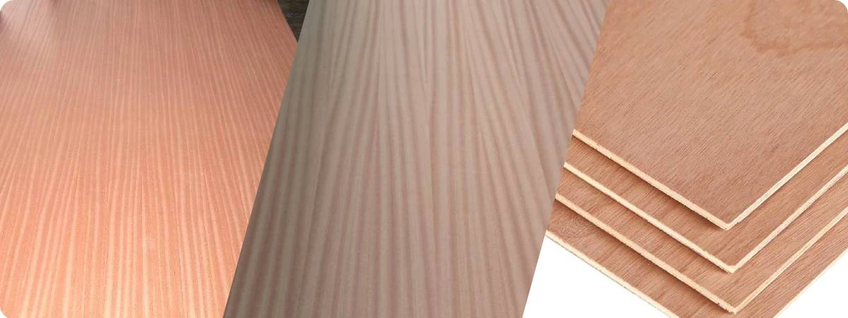 Sapele plywood with rich reddish-brown color and interlocking ribbon grain